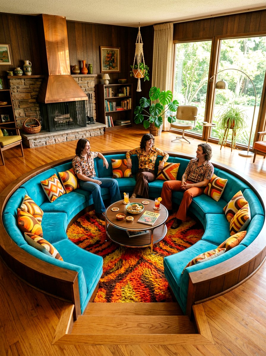 Retro Colorful Conversation Pit - 30 sunken living room ideas