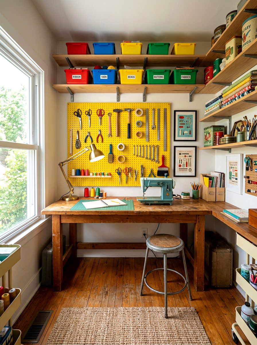 Retro Craft Room With Pegboard - 30 retro home decor ideas
