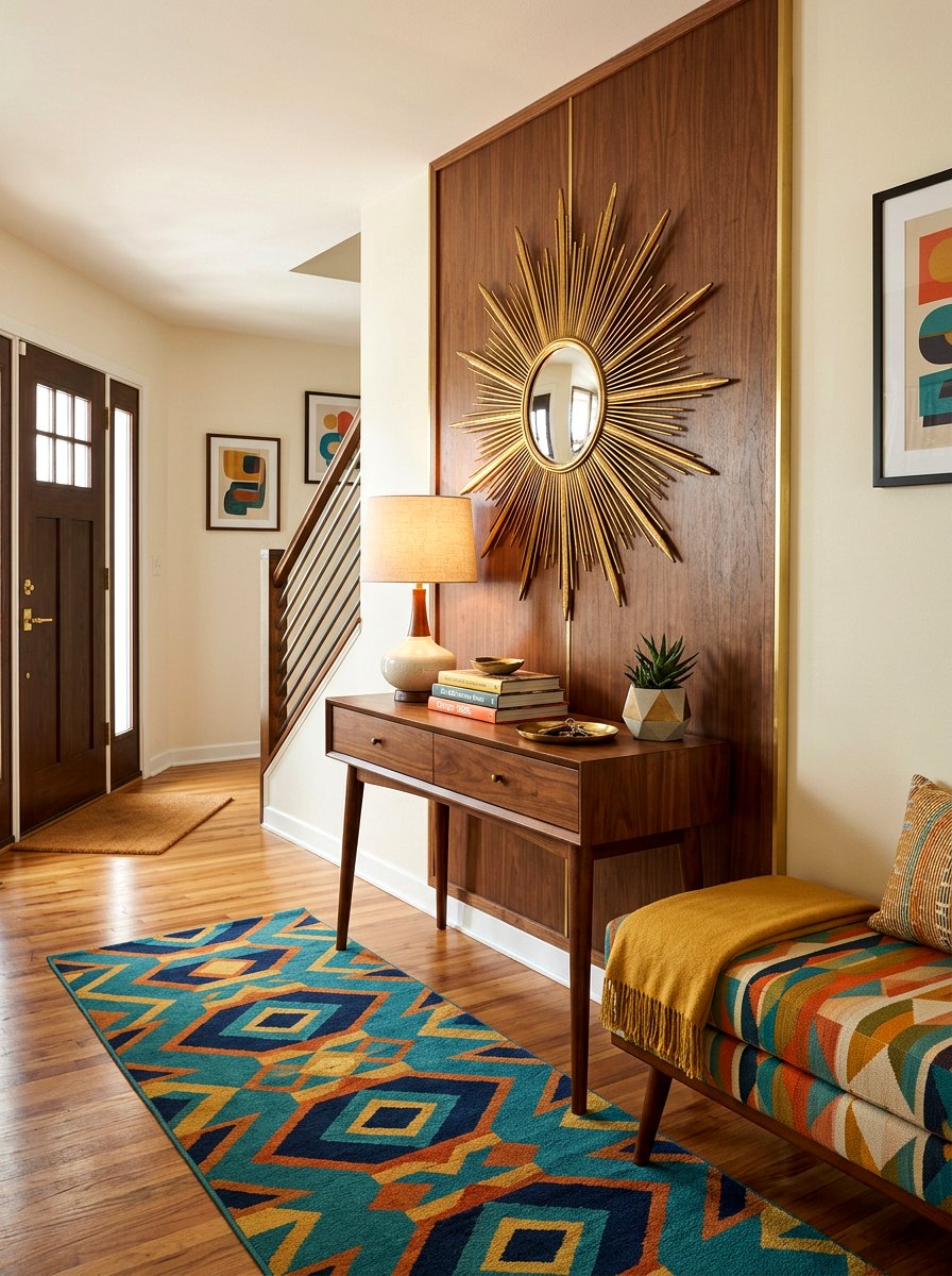 Retro Entryway With Starburst Mirror - 30 retro home decor ideas