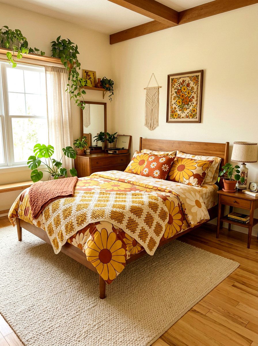 Retro Floral Bedding Bedroom - 30 seventies bedroom ideas