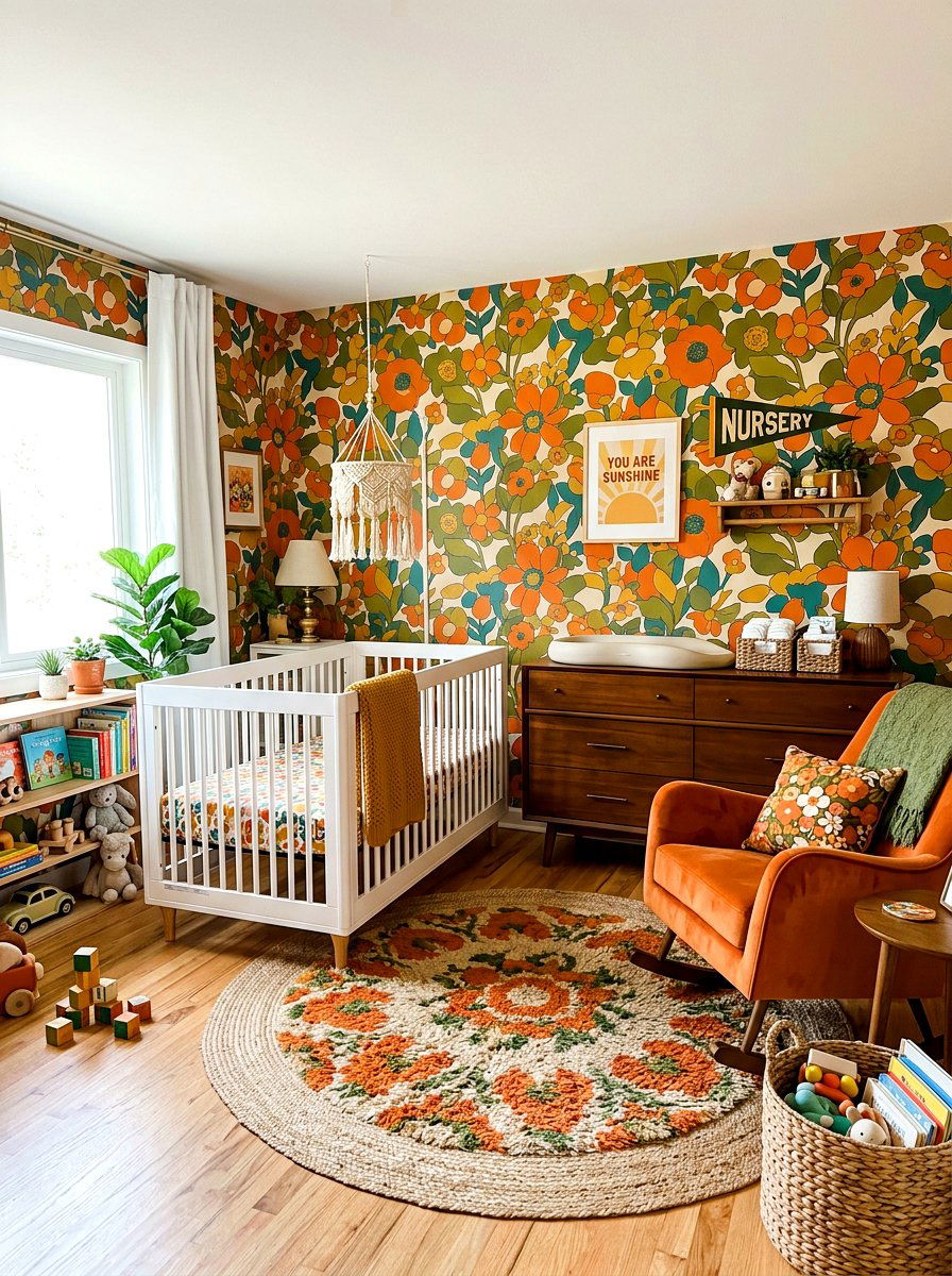 Retro Floral Nursery - 30 vintage nursery ideas