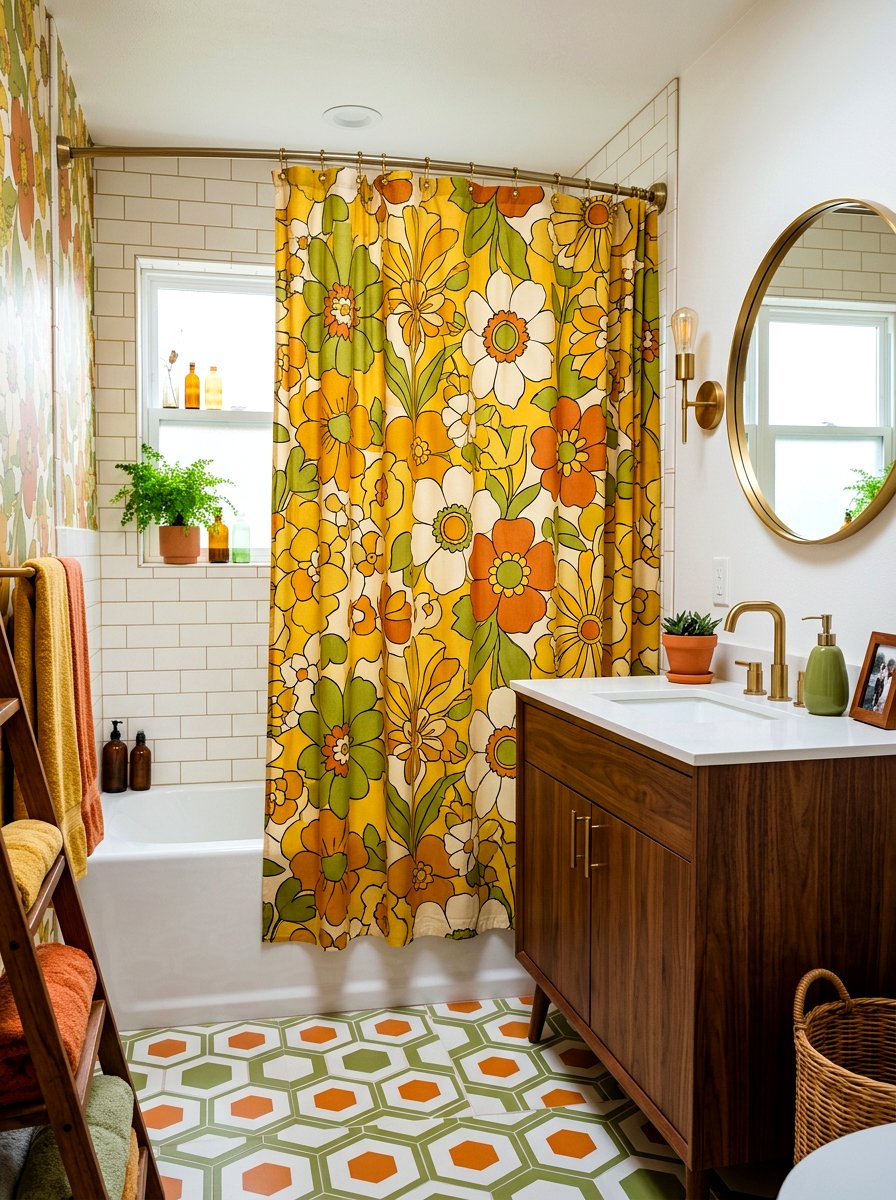 Retro Floral Pattern - 30 vintage floral bathroom ideas