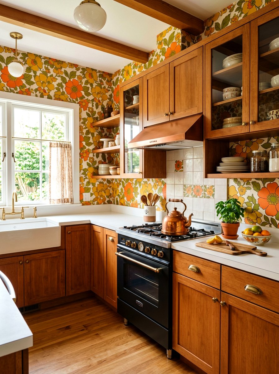 Retro Floral Wallpaper - 30 retro kitchen ideas