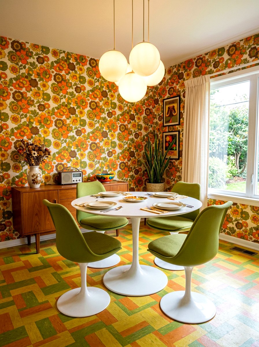 Retro Floral Wallpaper - 30 floral dining wallpaper ideas