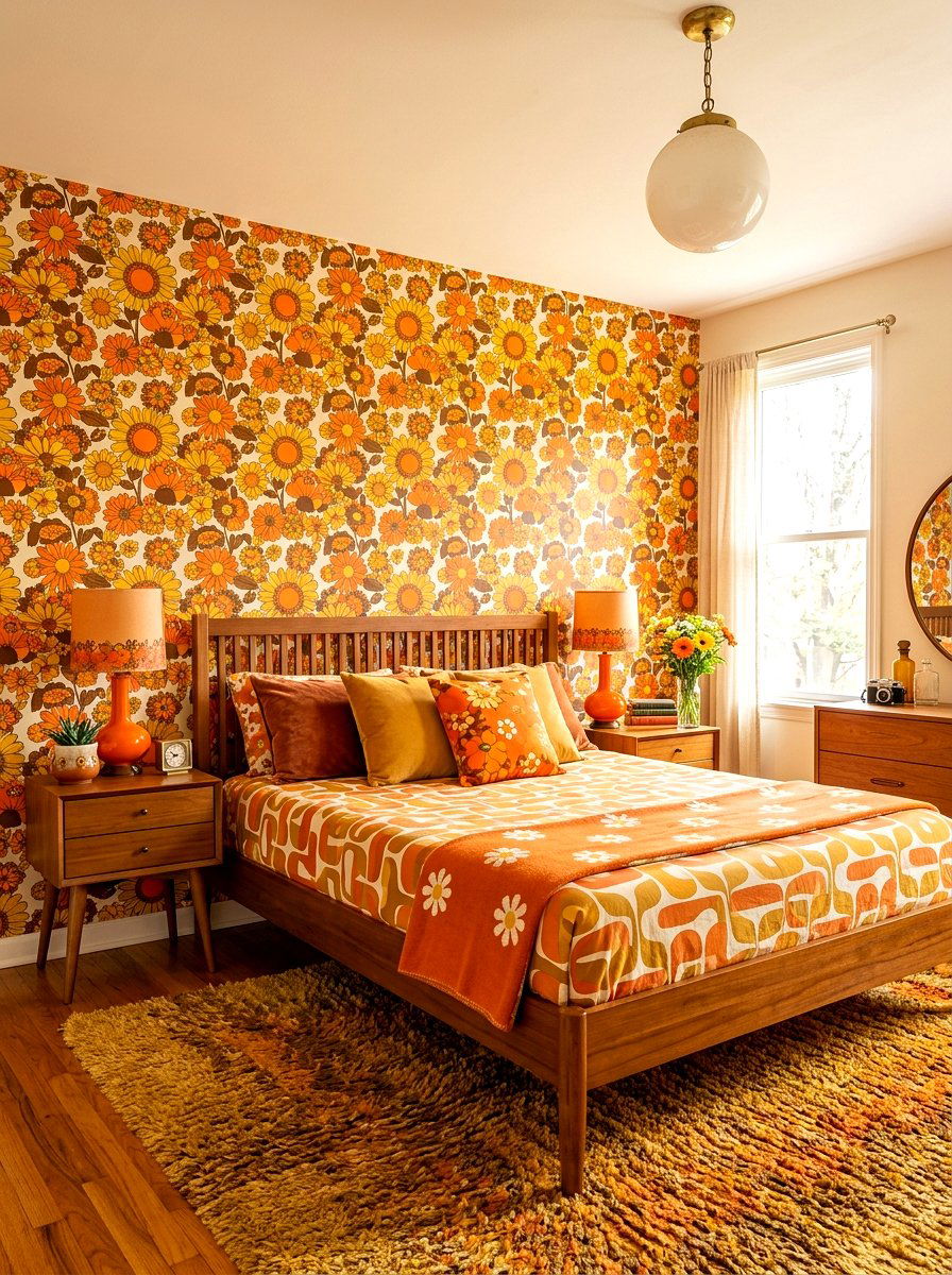 Retro Floral Wallpaper - 30 floral wallpaper bedroom ideas