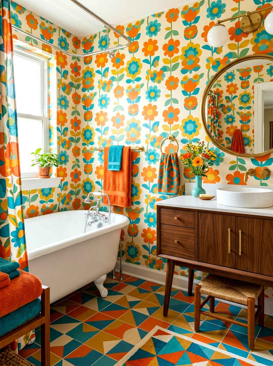 Retro Flower Power Bath - 30 bloomcore bathroom ideas