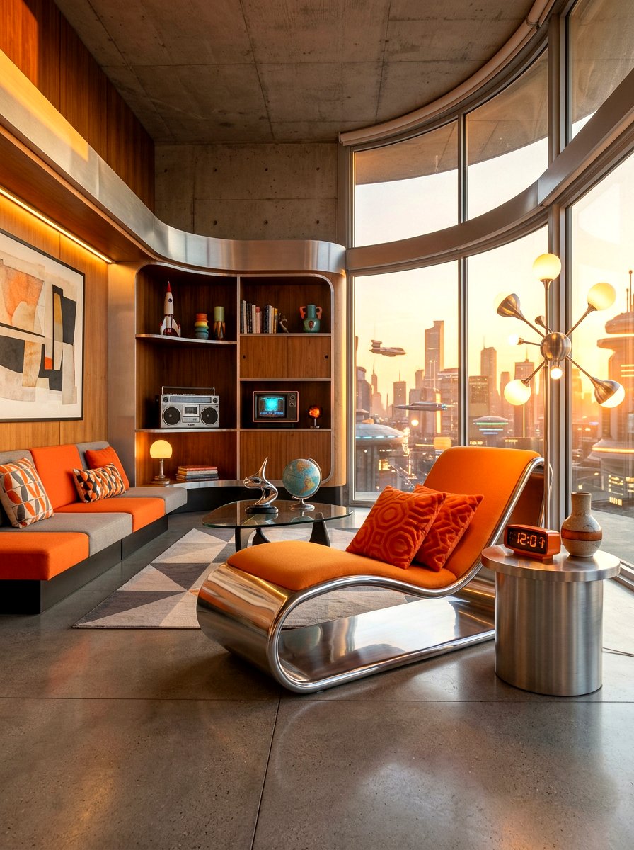 Retro Futuristic Living Room - 30 editorial apartment decor ideas