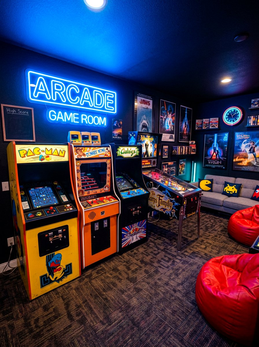 Retro Game Room With Arcade - 30 retro home decor ideas