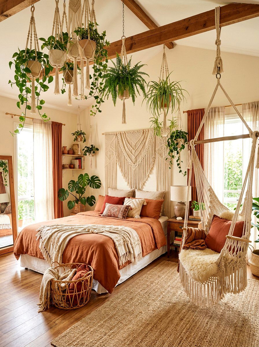 Retro Macrame Boho Room - 30 girl teen room vintage ideas