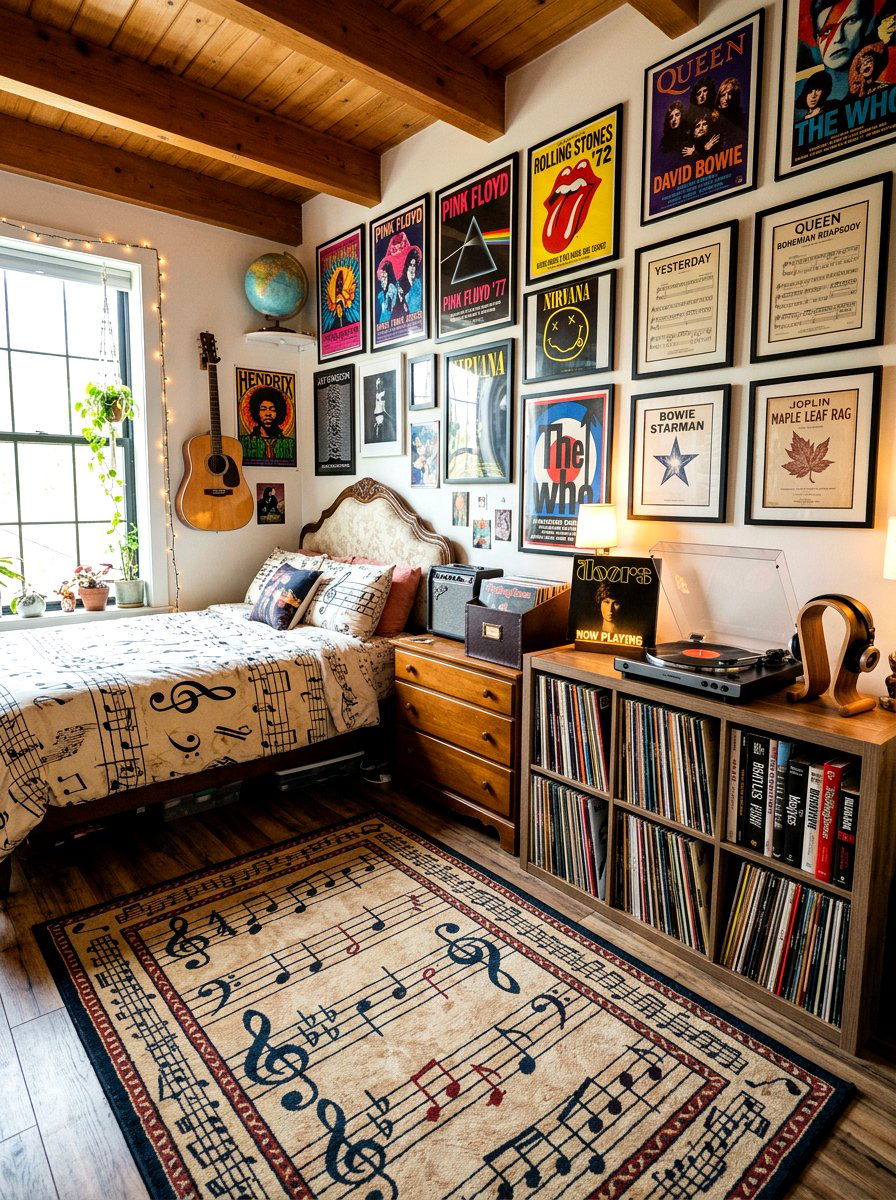 Retro Music Themed Bedroom - 30 girl teen room vintage ideas