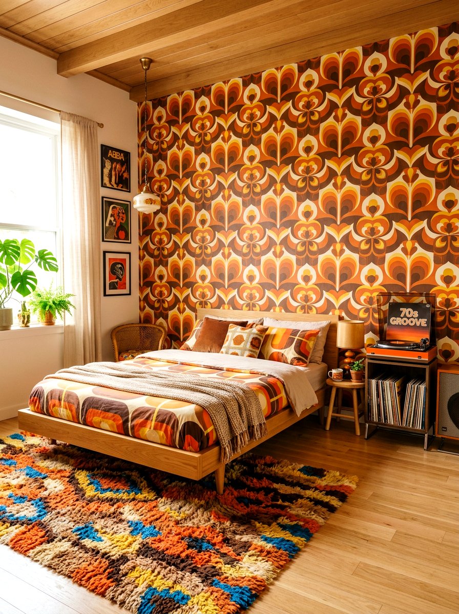 Retro Pattern Wallpaper - 30 bedroom wallpaper accent ideas