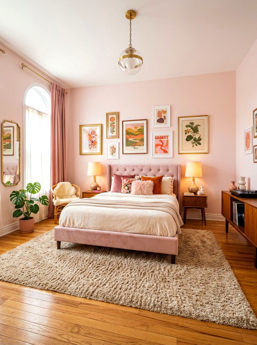 Retro Pink Bedroom - 30 blush and beige bedroom ideas