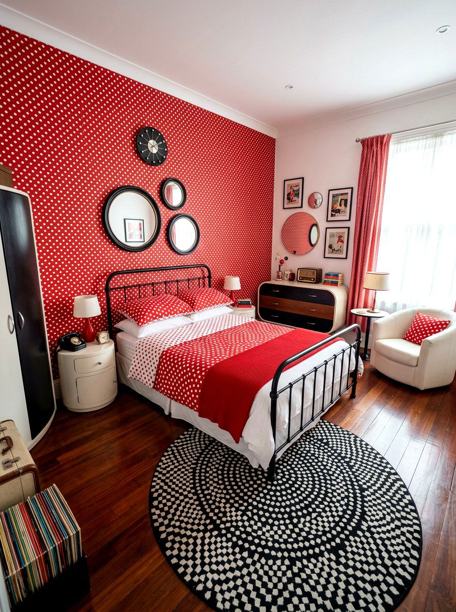 Retro Polka Dot Bedroom - 30 girl teen room vintage ideas