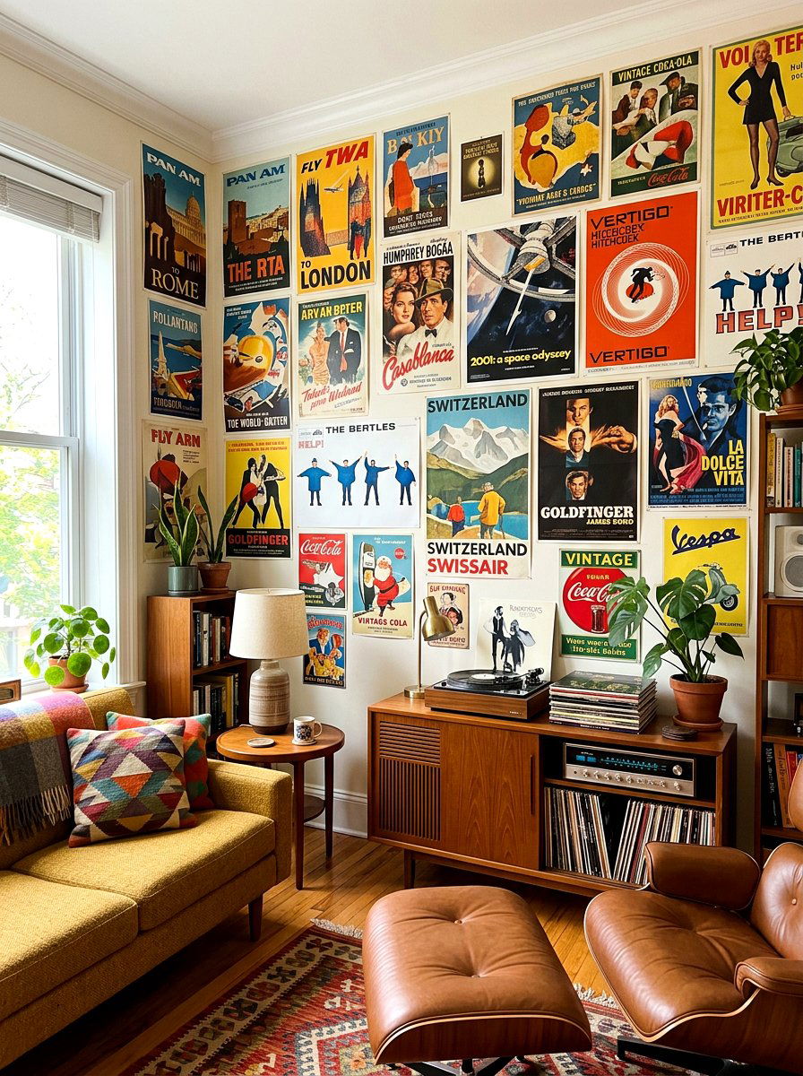 Retro Poster Wall - 30 bold colorful gallery wall ideas