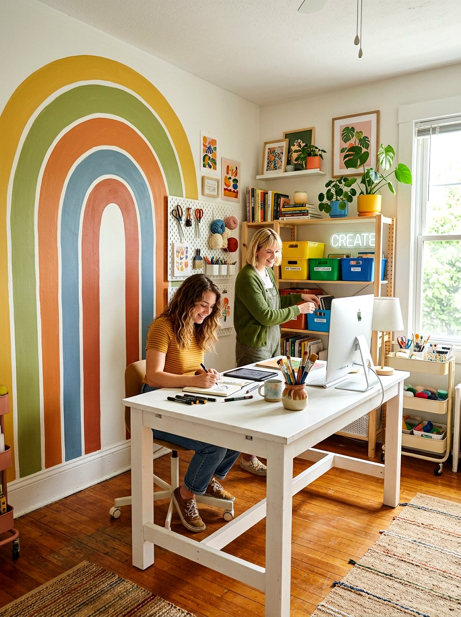 Retro Rainbow Mural - 30 small room mural ideas