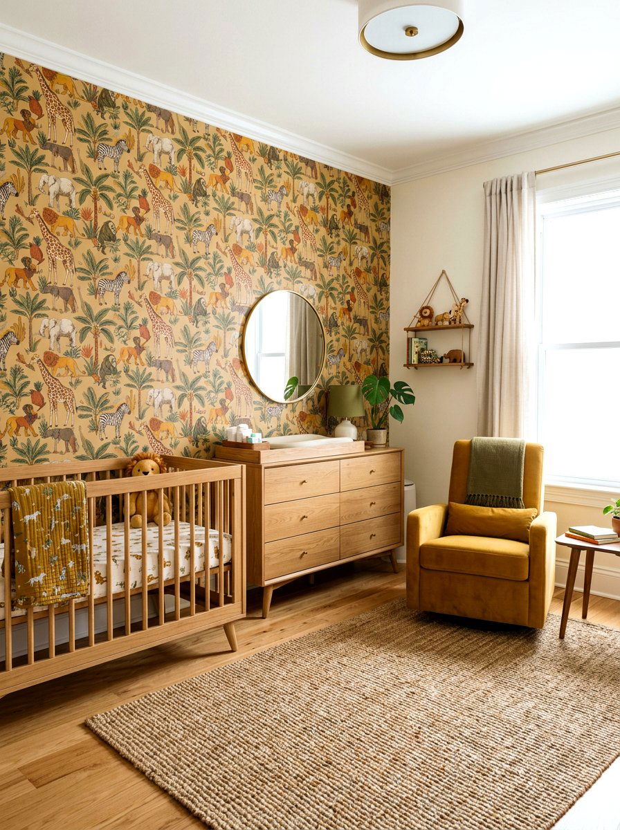 Retro Safari Wall Wallpaper - 30 safari wall mural nursery ideas