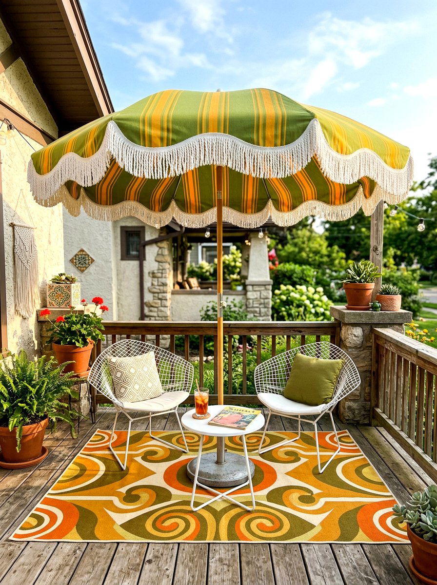 Retro Striped Umbrella - 30 striped porch umbrella ideas