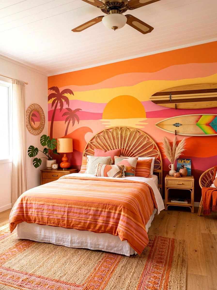 Retro Sunset Mural - 30 mural wallpaper bedroom aesthetic ideas