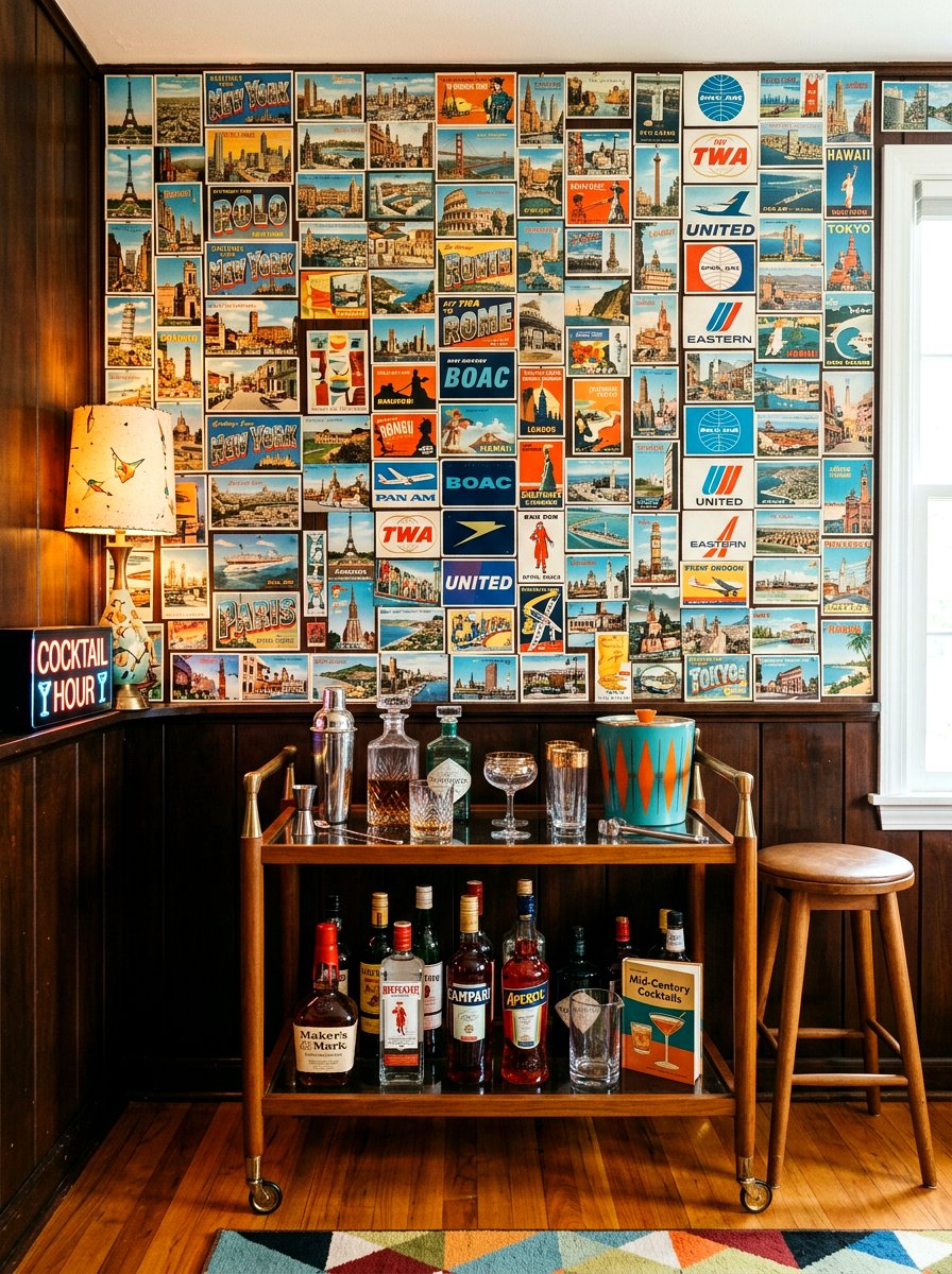 Retro Travel Postcard Wall - 30 postcard wall decor ideas