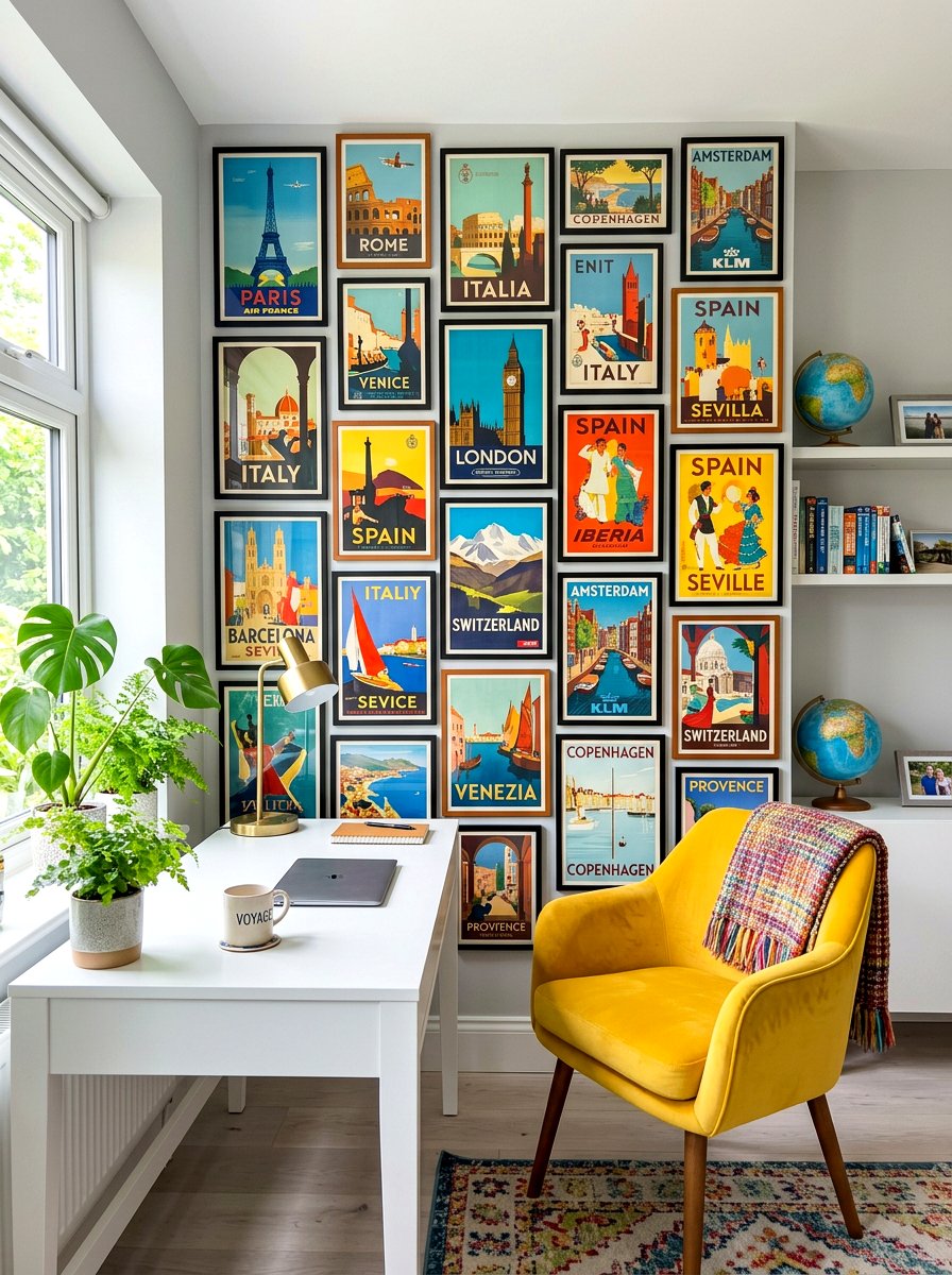 Retro Travel Poster Wall - 30 vintage collage wall ideas