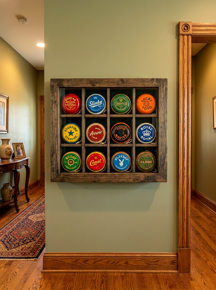 Retro Yo Yo Shadow Box Display - 30 vintage toy decor ideas