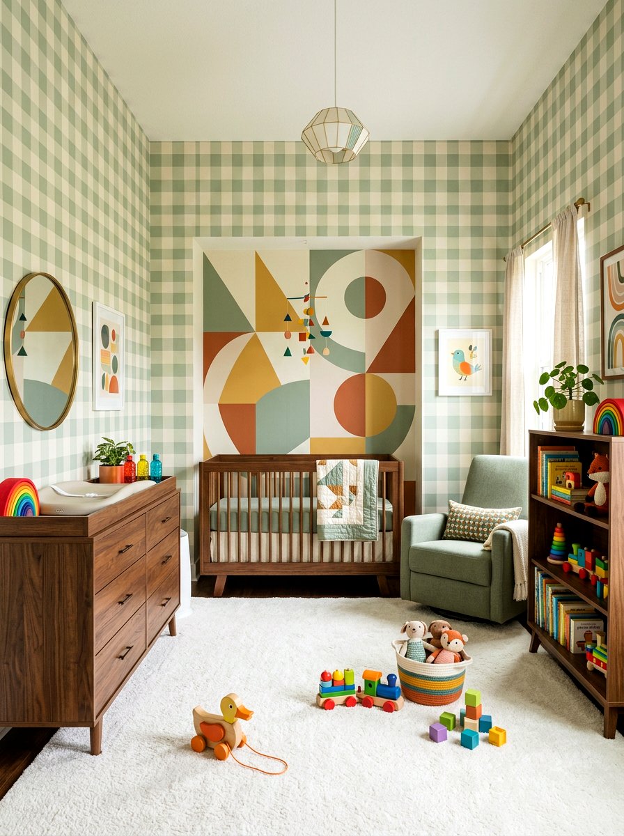 Retro checkered nursery wallpaper - 30 nursery wallpaper ideas