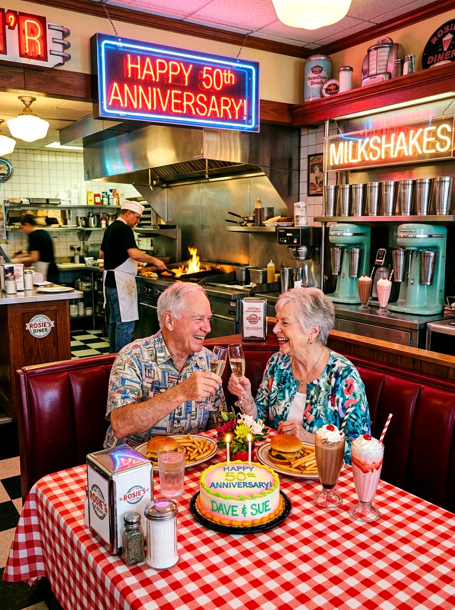 Retro diner kitchen theme - 30 anniversary dinner at home ideas