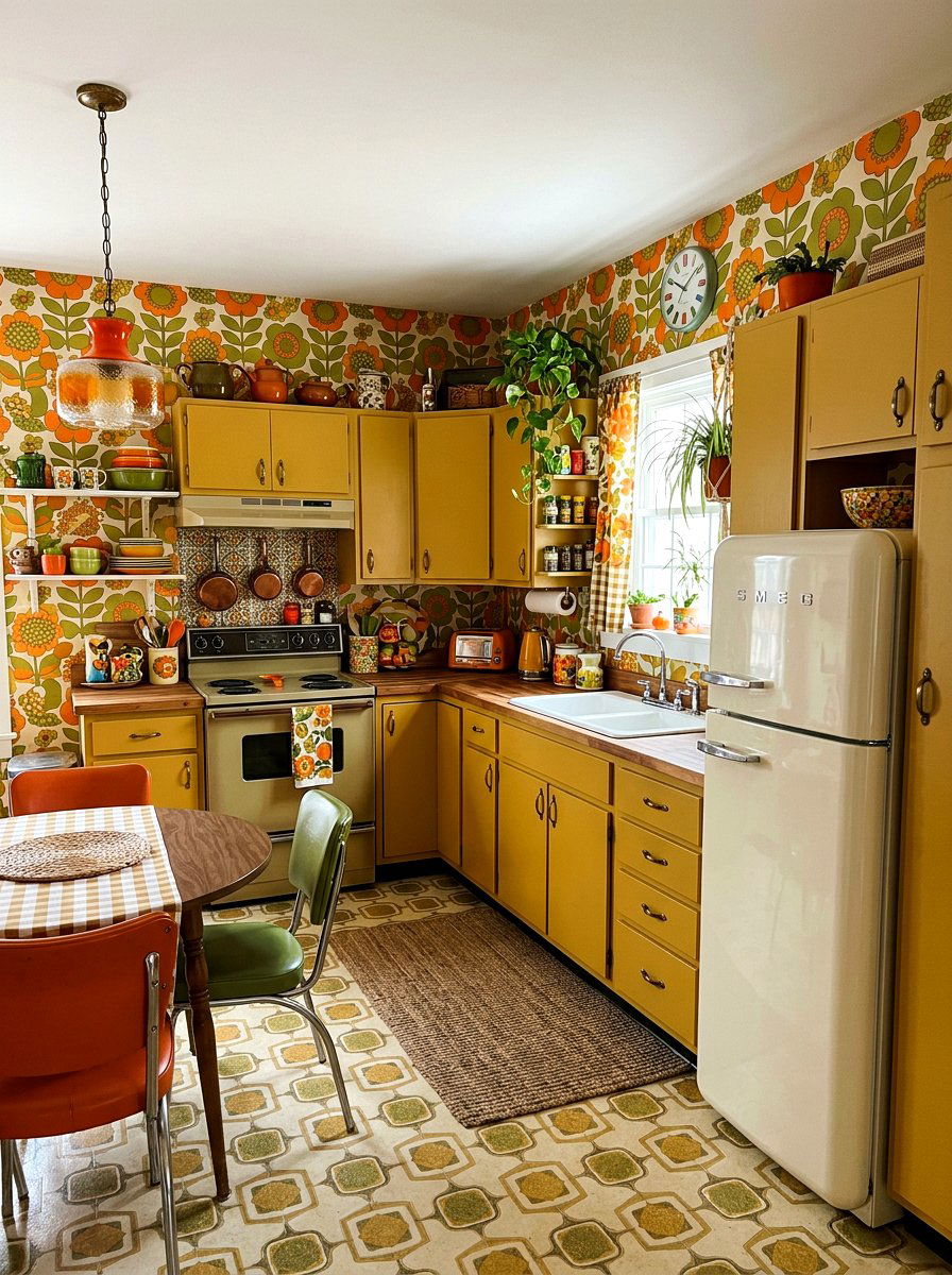 Retro floral kitchen wallpaper - 30 floral kitchen wallpaper ideas