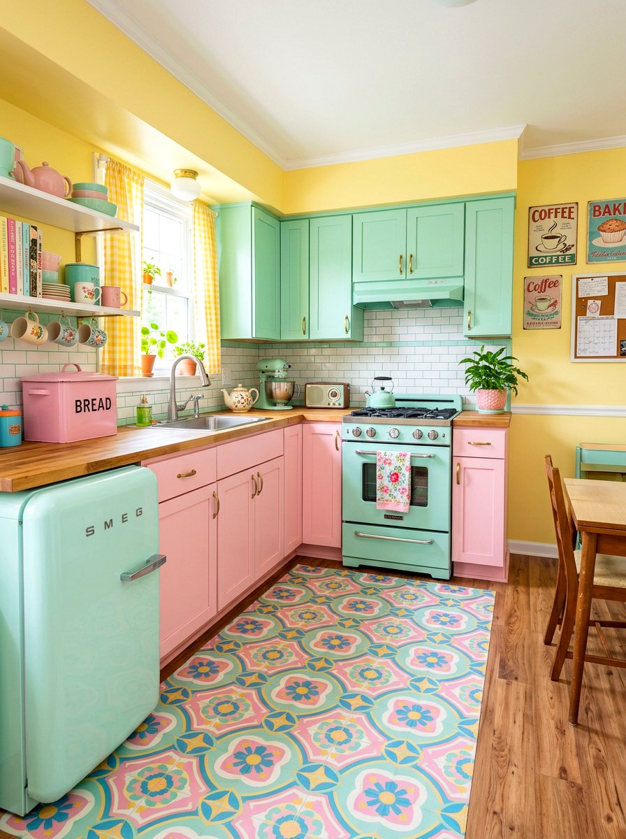 Retro pastel rental kitchen - 30 rental kitchen glow up ideas