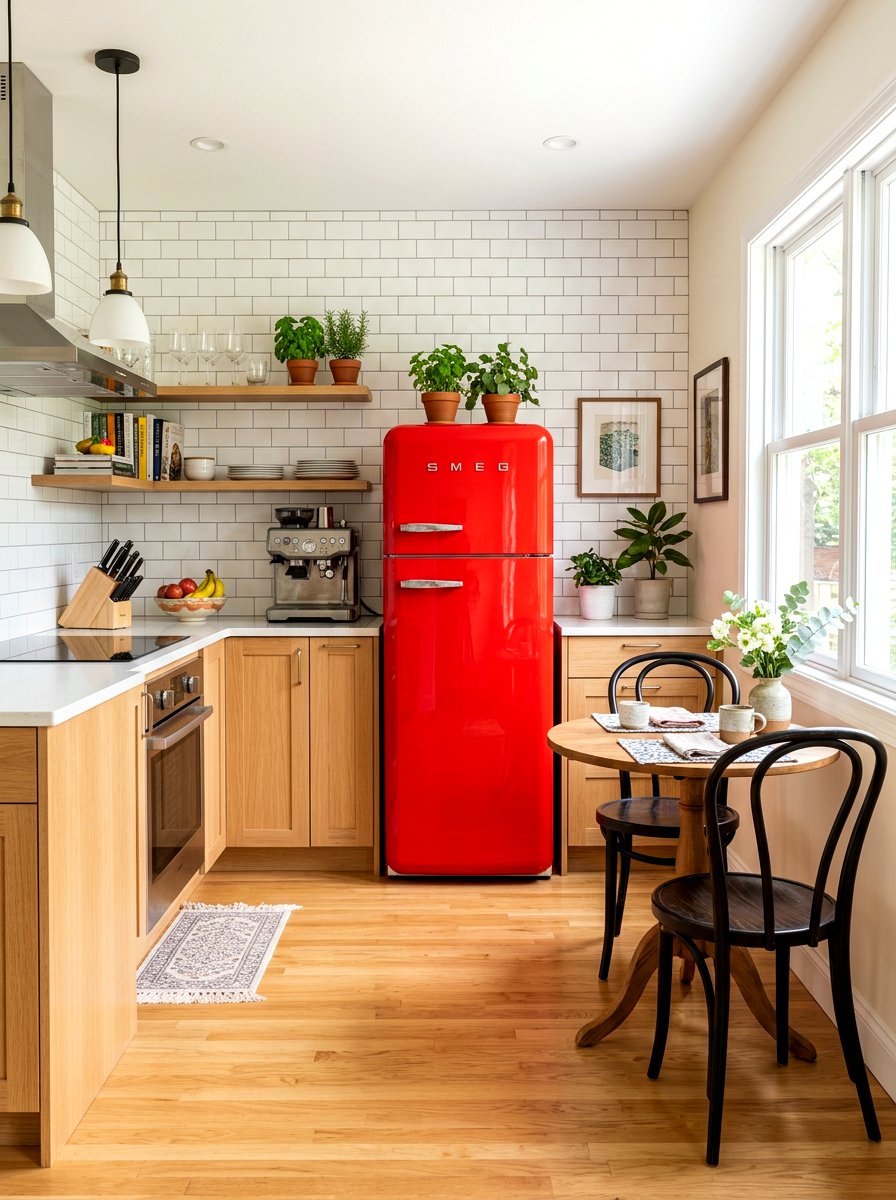 Retro red refrigerator - 30 tomato girl kitchen ideas