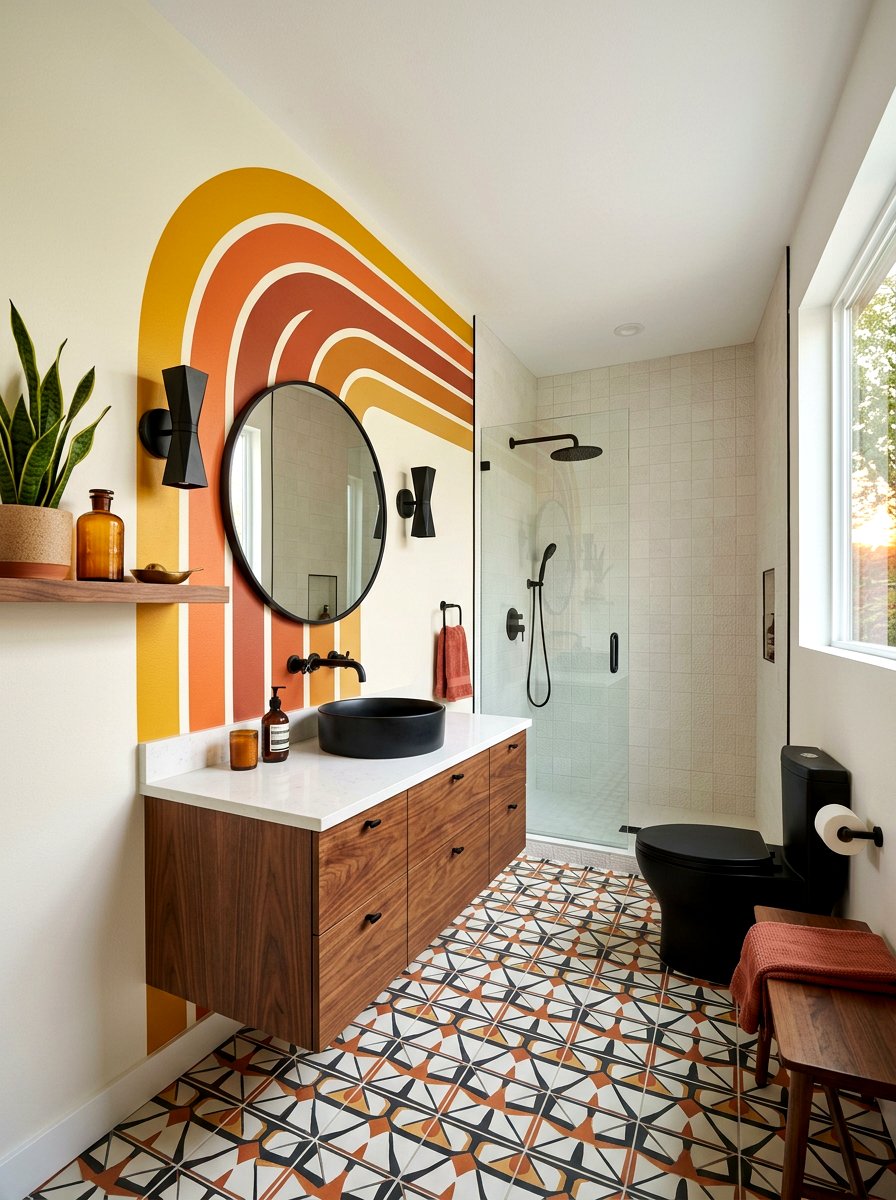 Retro sunset bathroom mural - 30 mural bathroom ideas