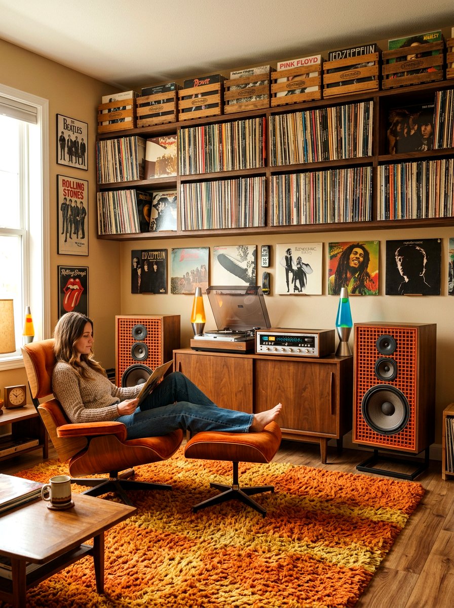 Retro vinyl listening room - 30 music practice room ideas