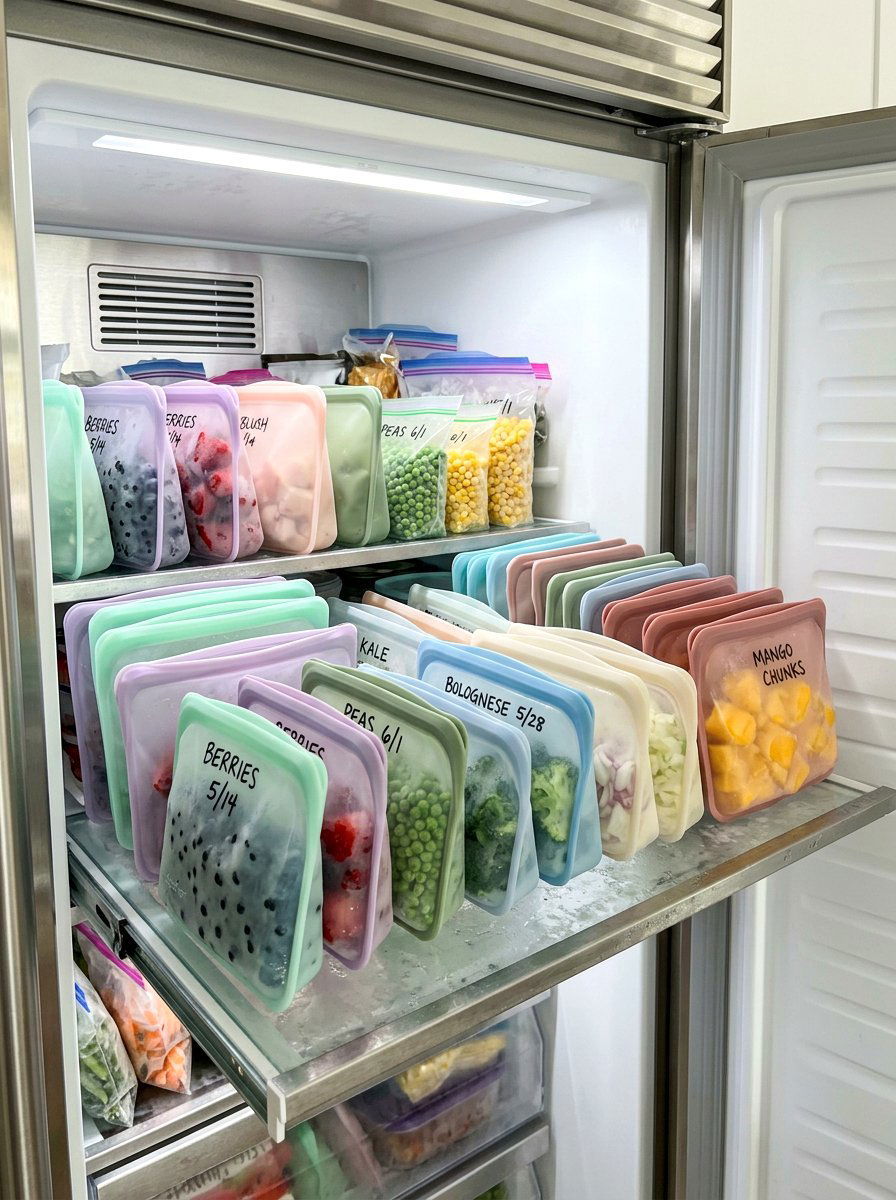 Reusable silicone freezer organization bags - 30 freezer organization ideas