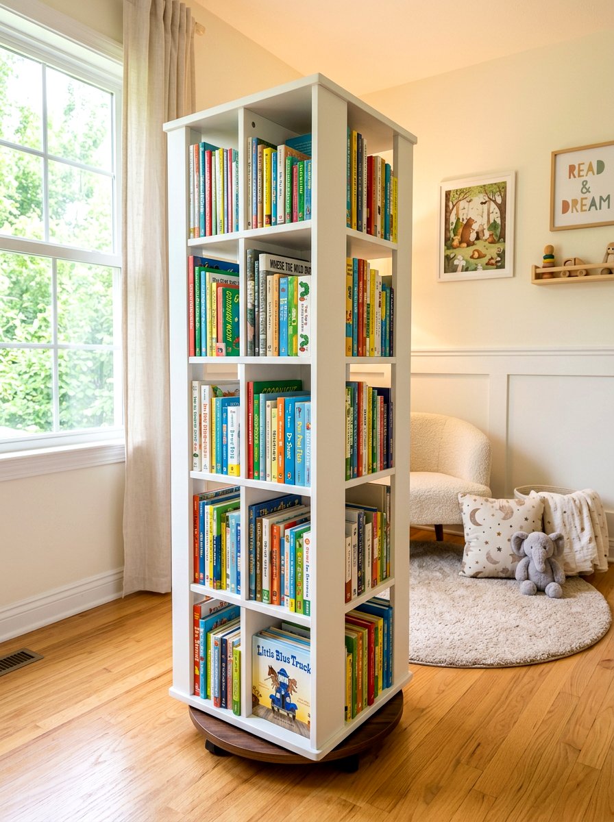 Revolving Book Tower - 30 nursery storage ideas
