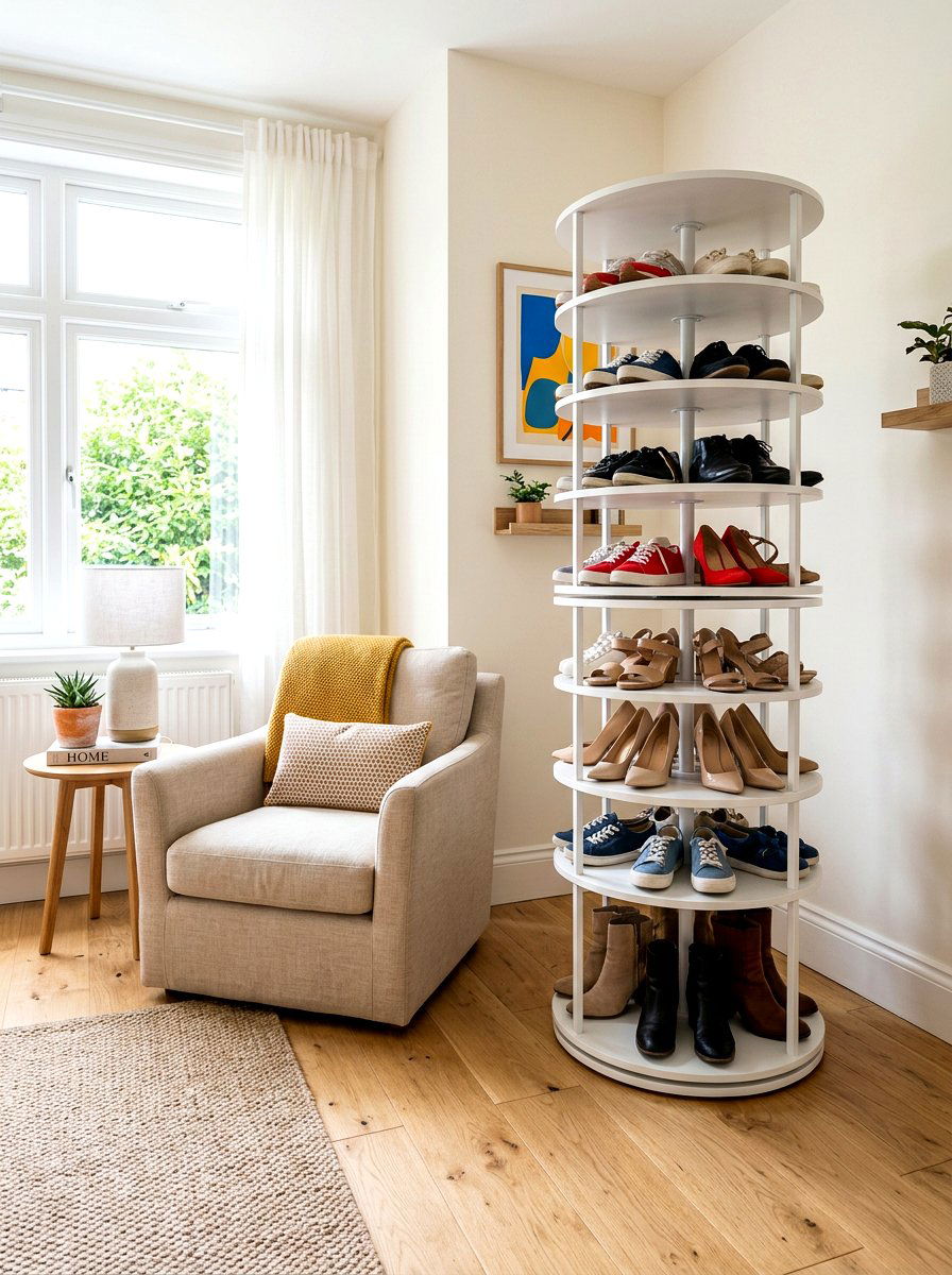 Revolving Shoe Rack - 30 hidden shoe cabinet ideas