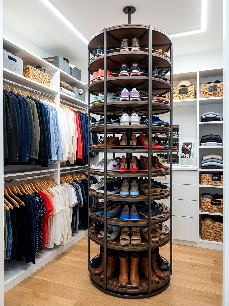 Revolving Shoe Tree - 30 shoe storage ideas
