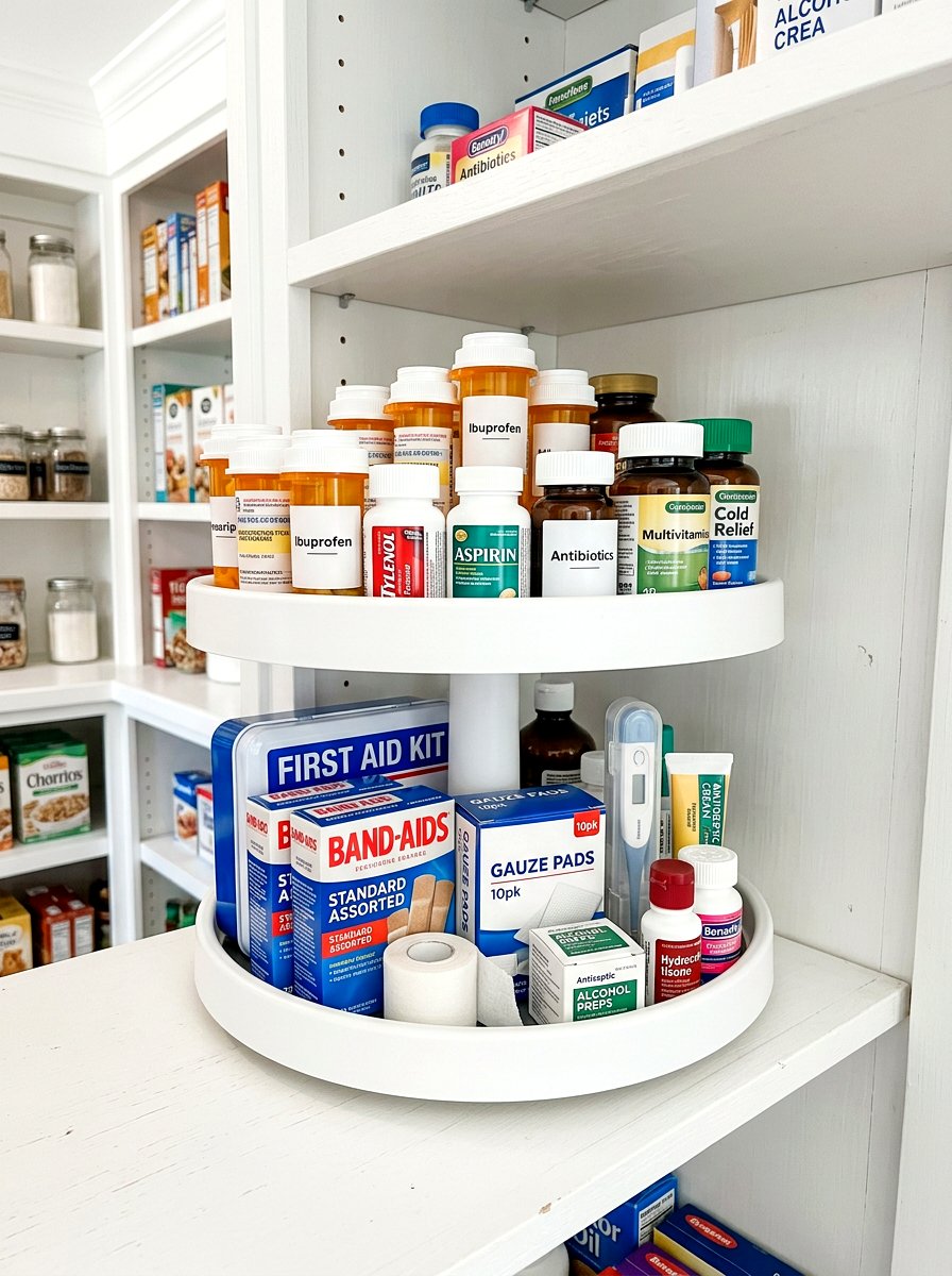 Revolving pantry organizer for medicines - 30 lazy Susan pantry ideas
