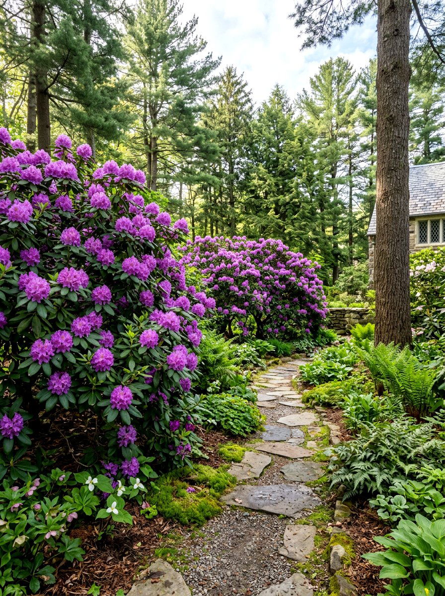Rhododendron Shade Garden - 30 woodland shade garden ideas