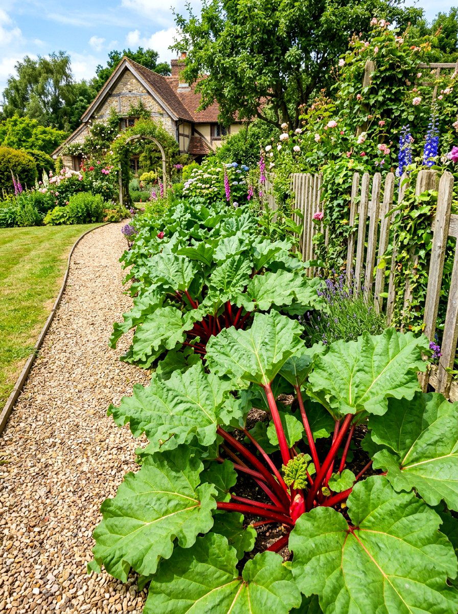 Rhubarb Garden Border - 30 edible backyard landscaping ideas
