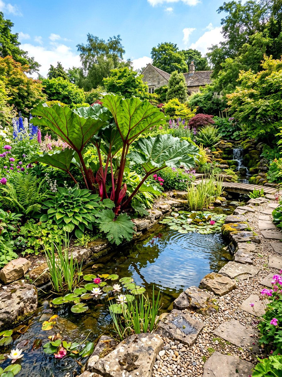 Rhubarb Ornamental Planting - 30 edible landscaping ideas
