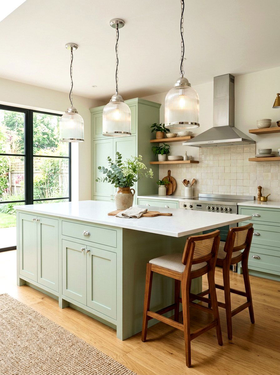 Ribbed Glass Chrome Pendant - 30 chrome kitchen pendant ideas