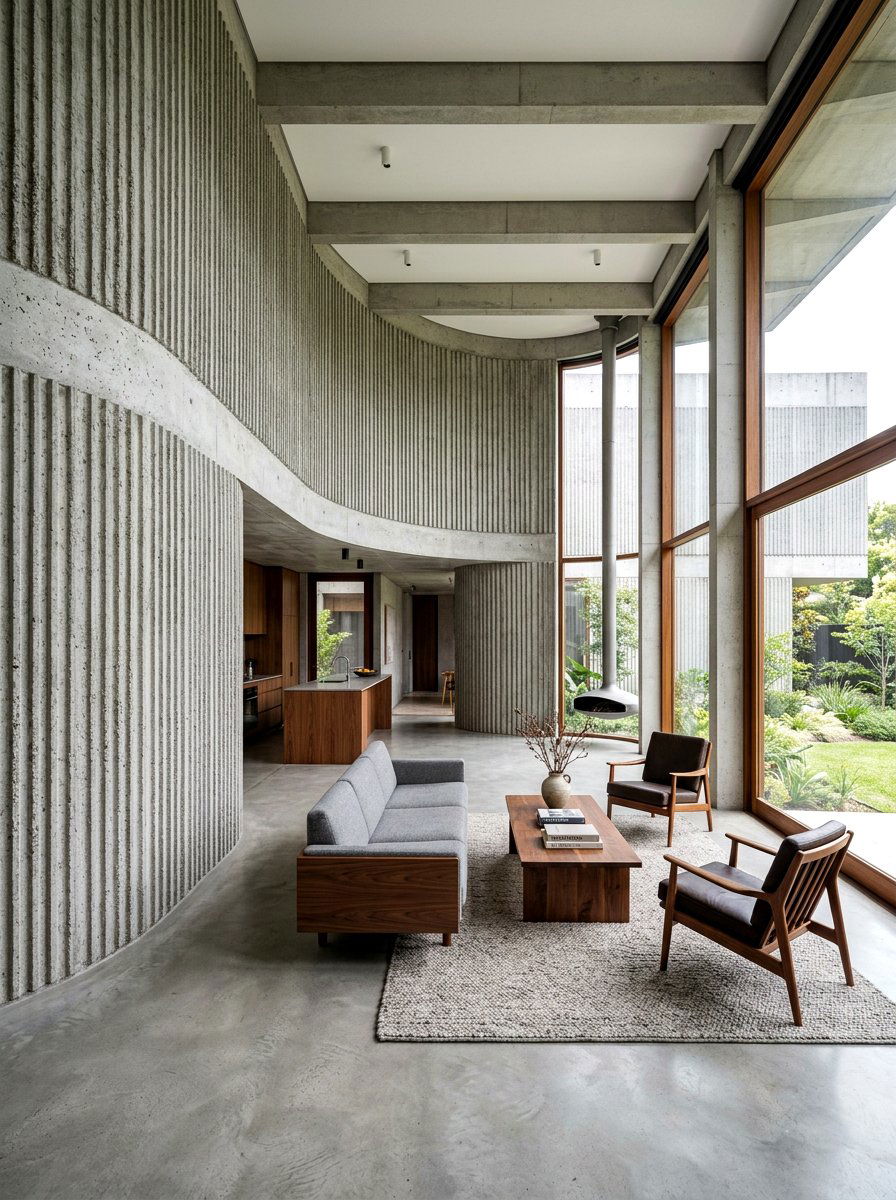 Ribbed concrete curved wall - 30 curved partition wall ideas