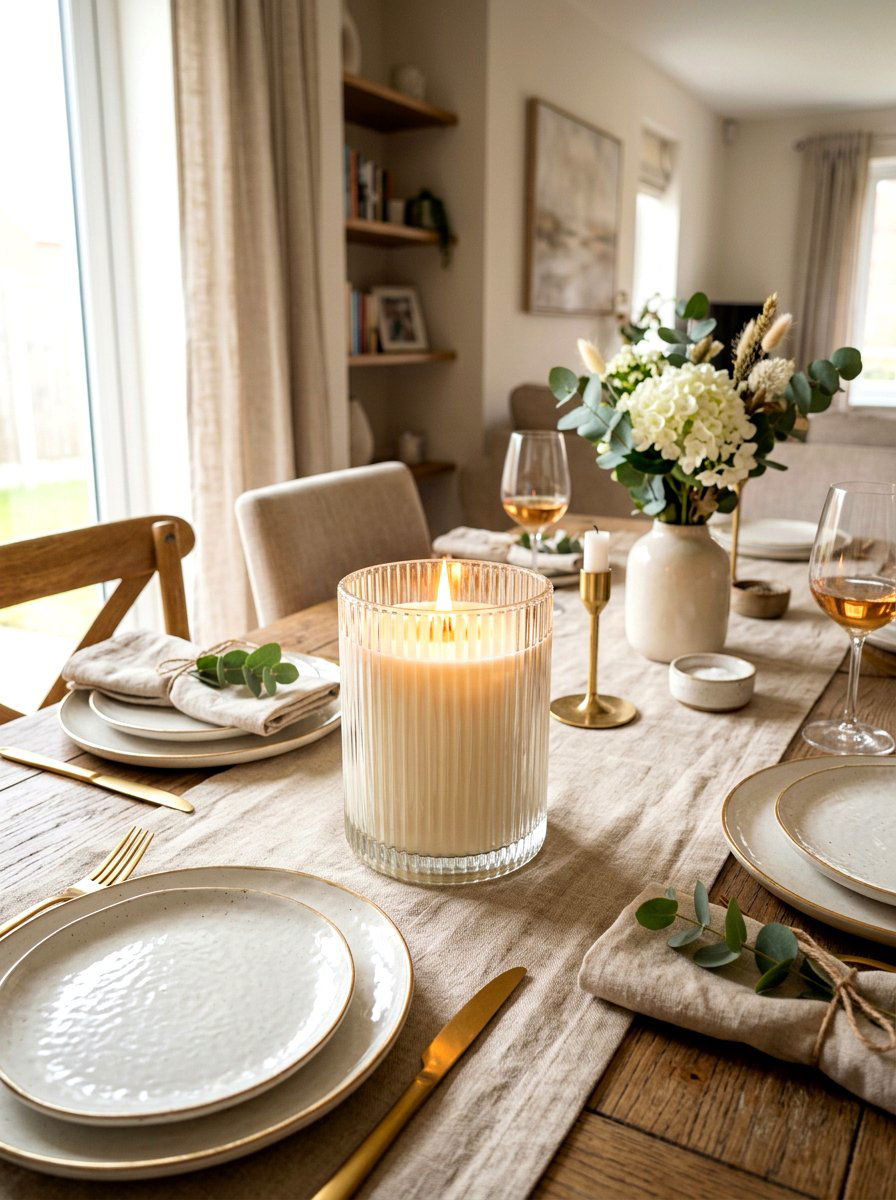Ribbed glass candle - 30 neutral tablescape ideas