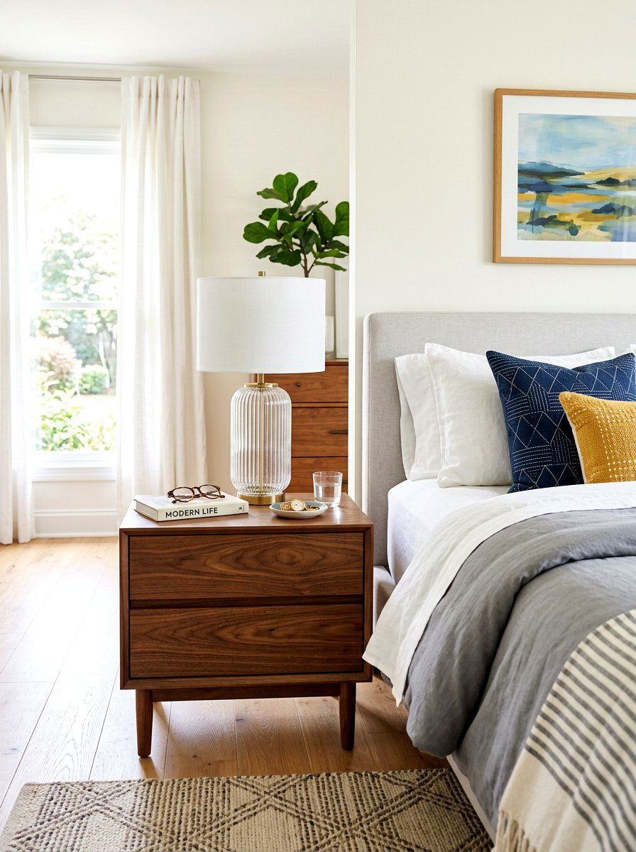 Ribbed glass lamp - 30 tactile bedroom decor ideas