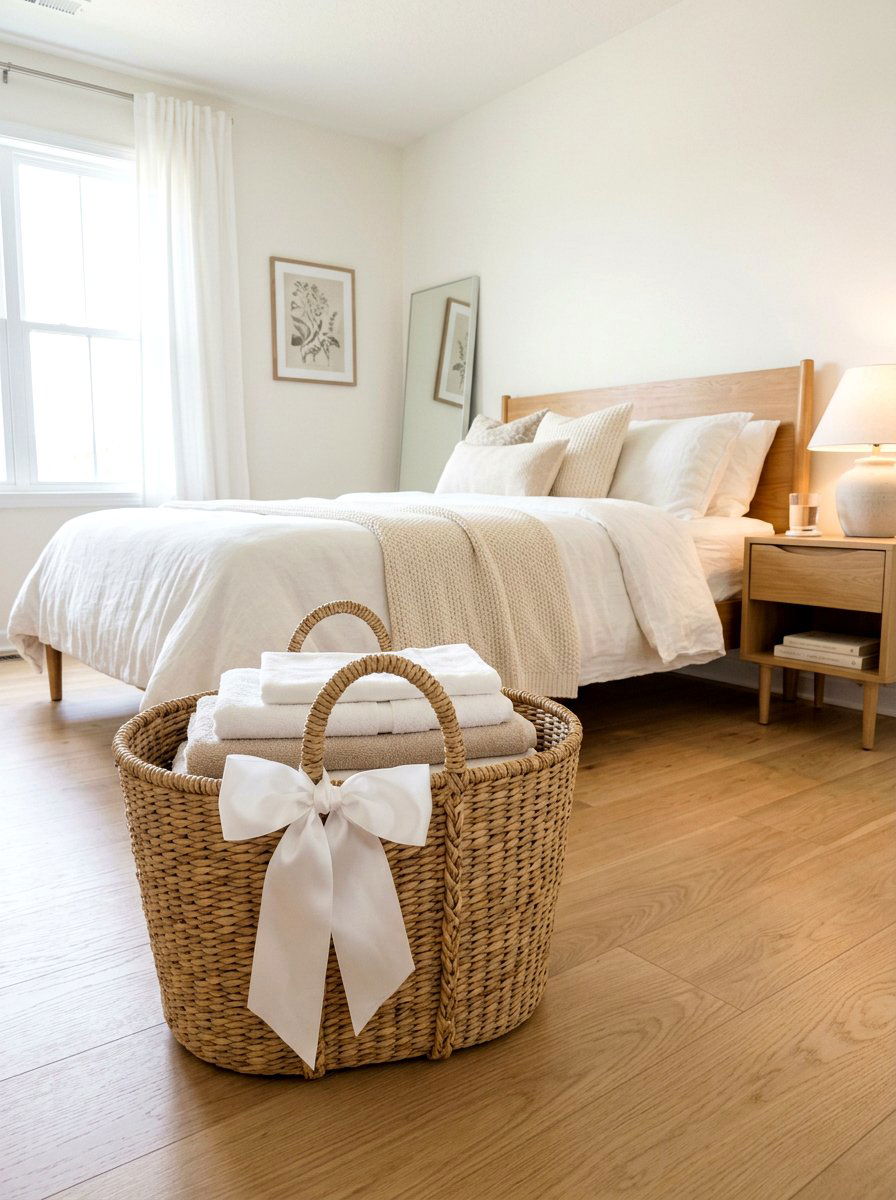 Ribbon Accent Basket - 30 ribbon and bow bedroom ideas