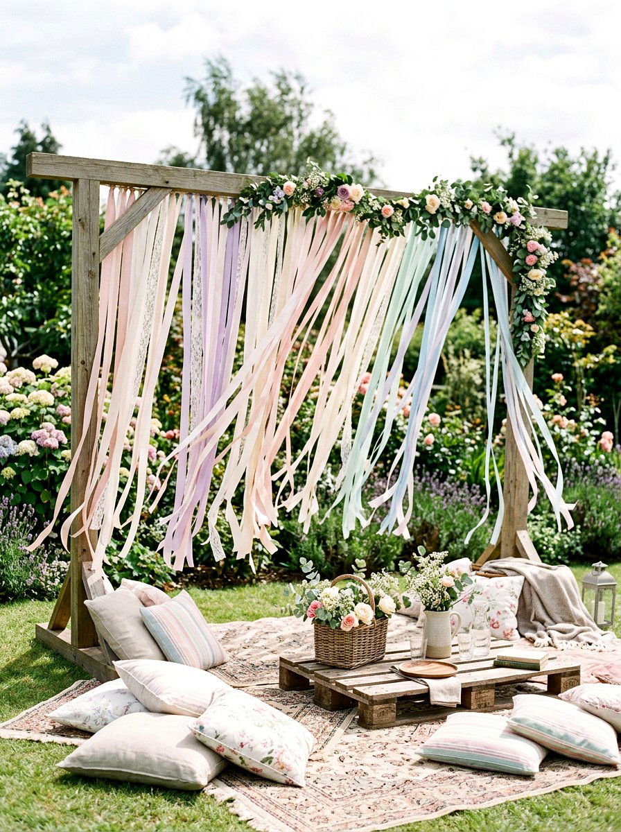 Ribbon Backdrop Wall - 30 picnic party decor ideas