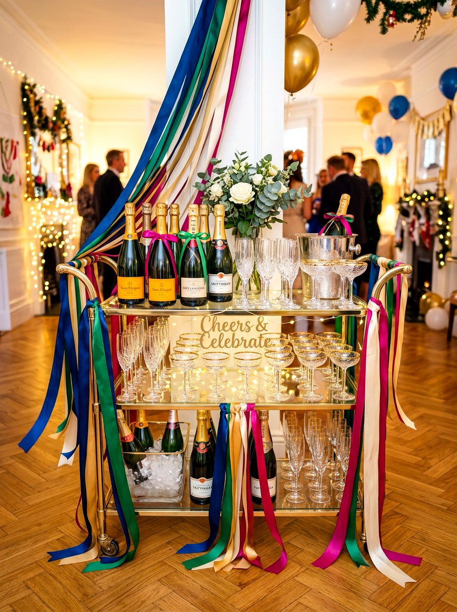 Ribbon Decorated Cart - 30 champagne cart decor ideas