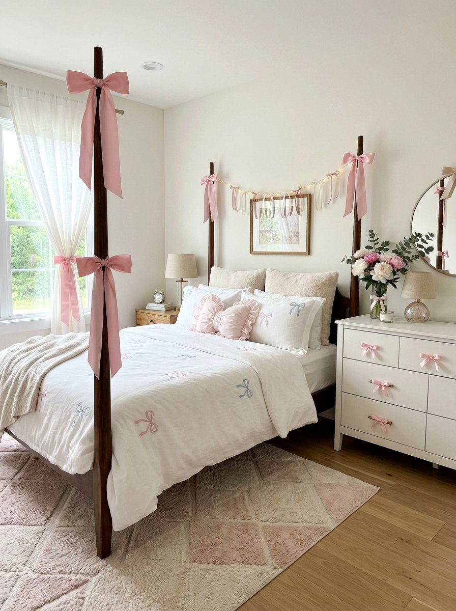 Ribbon Detail Bedroom - 30 coquette bedroom decor ideas