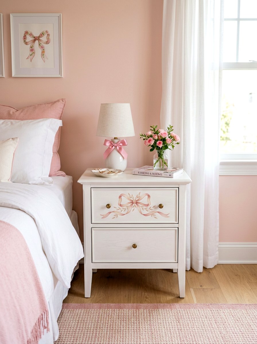 Ribbon Detail Nightstand - 30 ribbon and bow bedroom ideas