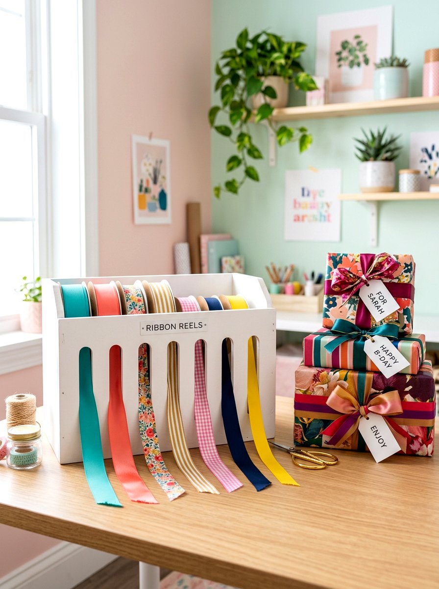 Ribbon Dispenser Bin - 30 ribbon storage ideas
